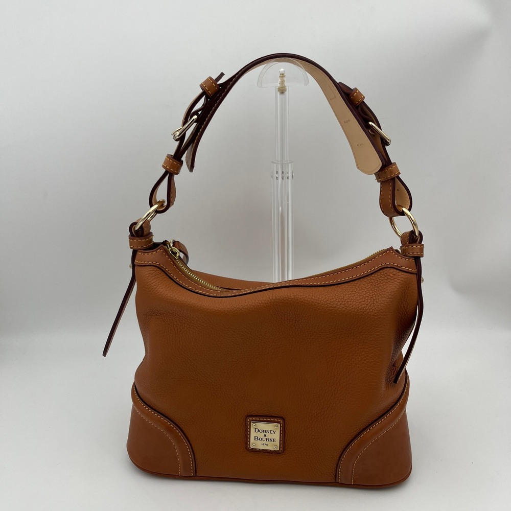 Dooney & Bourke Hobo Bag Womens Tan Pebble Leather Shoulder Handbag Purse Luxury